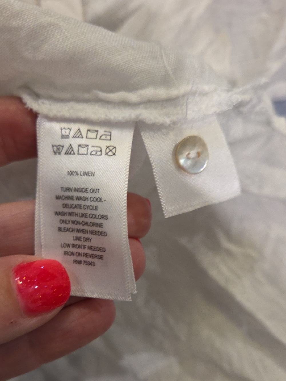 Tahari White Linen Button-Front Long Sleeve Blouse Size XL! - Picture 3 of 8